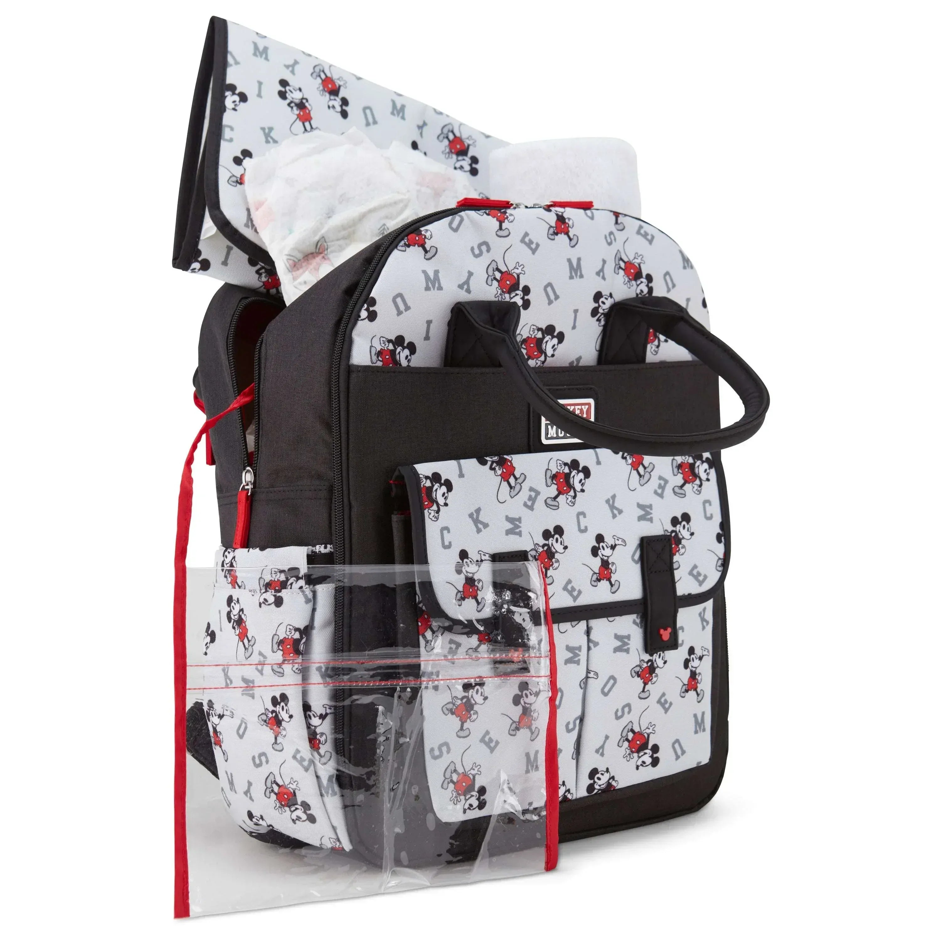 Disney Baby Diaper Bag, Black and Red Mickey, 16 Inch