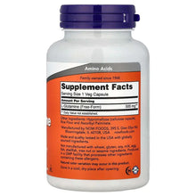 NOW Sports L-Glutamine supplement facts label on the back of a bottle