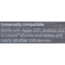 Compatibility text panel for USB charging receptacle with iOS, Android, and Windows