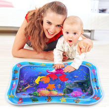 Inflatable water mat by BUSATIA with ocean print, baby playing on tummy time surface