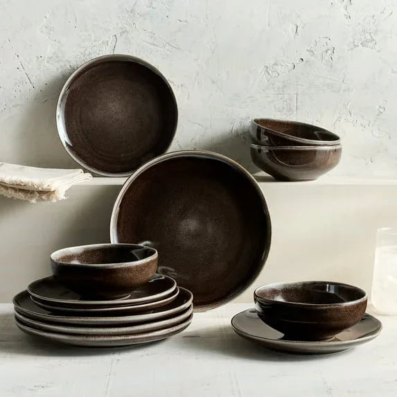 Better Homes & Gardens Brooks 12-Piece Stoneware Dinnerware Set, Gray