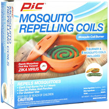 PIC Mosquito Repelling Coils package front with orange burner and 4 teal coils
