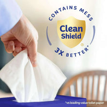 Lotion facial tissue held in hand with Clean Shield “3x better” badge