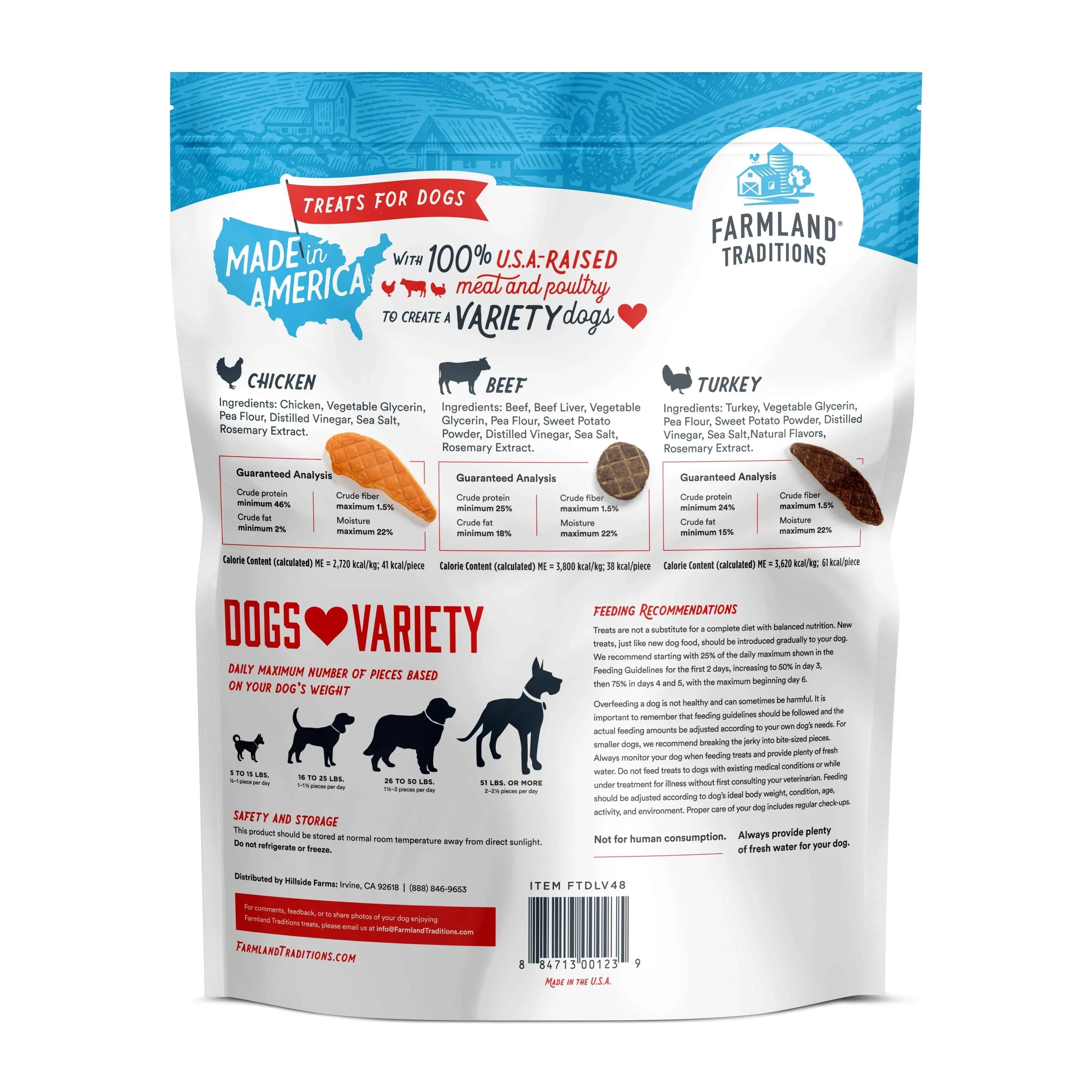 Farmland Traditions Dogs Love Jerky Dog Treats, Premium Dog Jerky Variety Pack with Chicken, Beef & Turkey, 3 Pound Bag