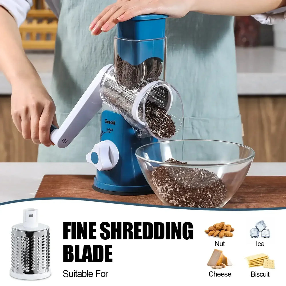 Geedel Rotary Cheese Grater, Kitchen Grater Vegetable Slicer with 3 Interchangeable Blades, Powerful Suction, Dishwasher Safe, Easy to Clean Grater for Vegetable, Fruit, Nuts - USA MEGA SHOP