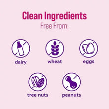 Culturelle Women’s Healthy Balance probiotic clean ingredients graphic, free from dairy, wheat, eggs