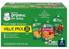 Gerber Organic baby food pouch value pack, 12-pack green box with fruit & veggie labels
