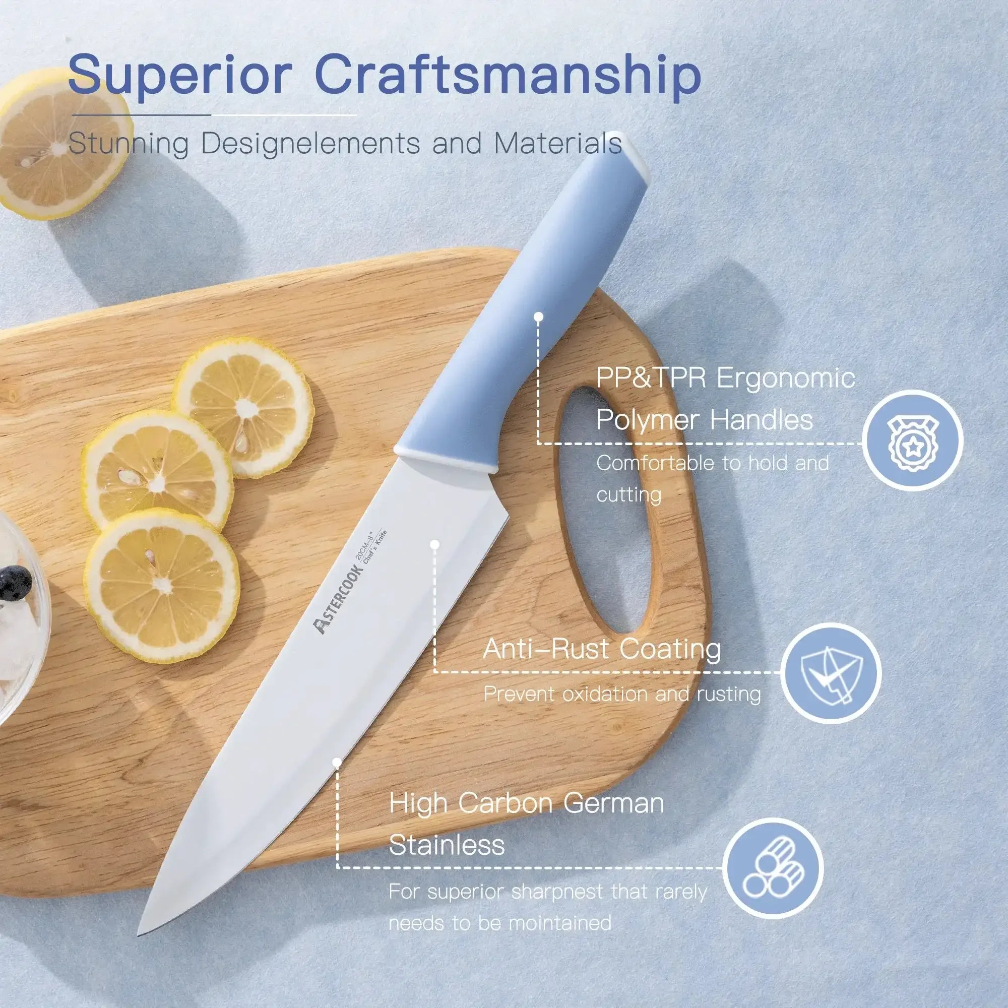 Astercook Knife Set, 14 Pieces Kitchen Knives Set with Healthy Anti-Rust Coating, Stainless Steel Knife Sets with Built-in Sharpener, Sharp & Rust Resistant Dishwasher Safe - USA MEGA SHOP