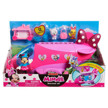 Boxed Minnie Bow-Liner jet playset with bow, figures, and accessory tray