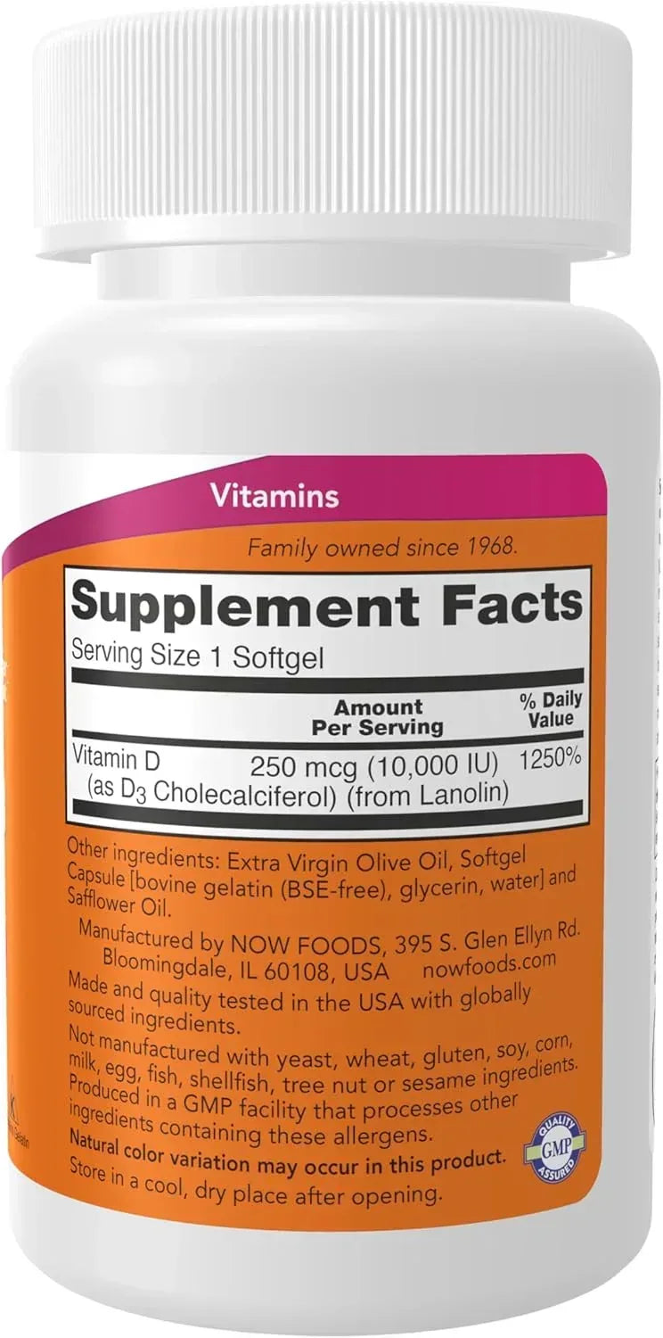 NOW Foods, Vitamin D-3, High Potency, 125 mcg (5,000 IU), 120 Softgels