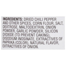 Taco seasoning blend ingredients label listing dried chili pepper and spices