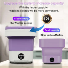 Portable washing machine set showing 12L large unit and smaller compact unit, white and purple
