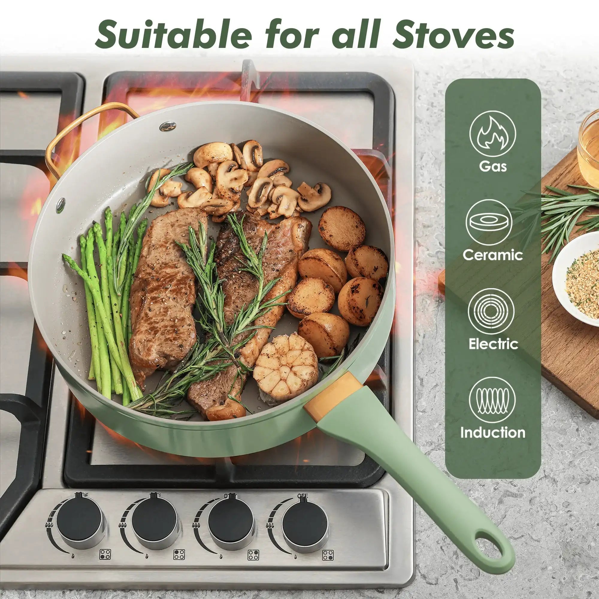 SENSARTE Nonstick Pots and Pans Set, 18Pcs Non Stick Cookware Sets, Induction Kitchen Cookware Sets