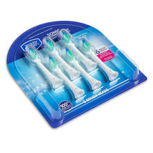 Tray of 6 sonic replacement brush heads with white handles and green bristle tips