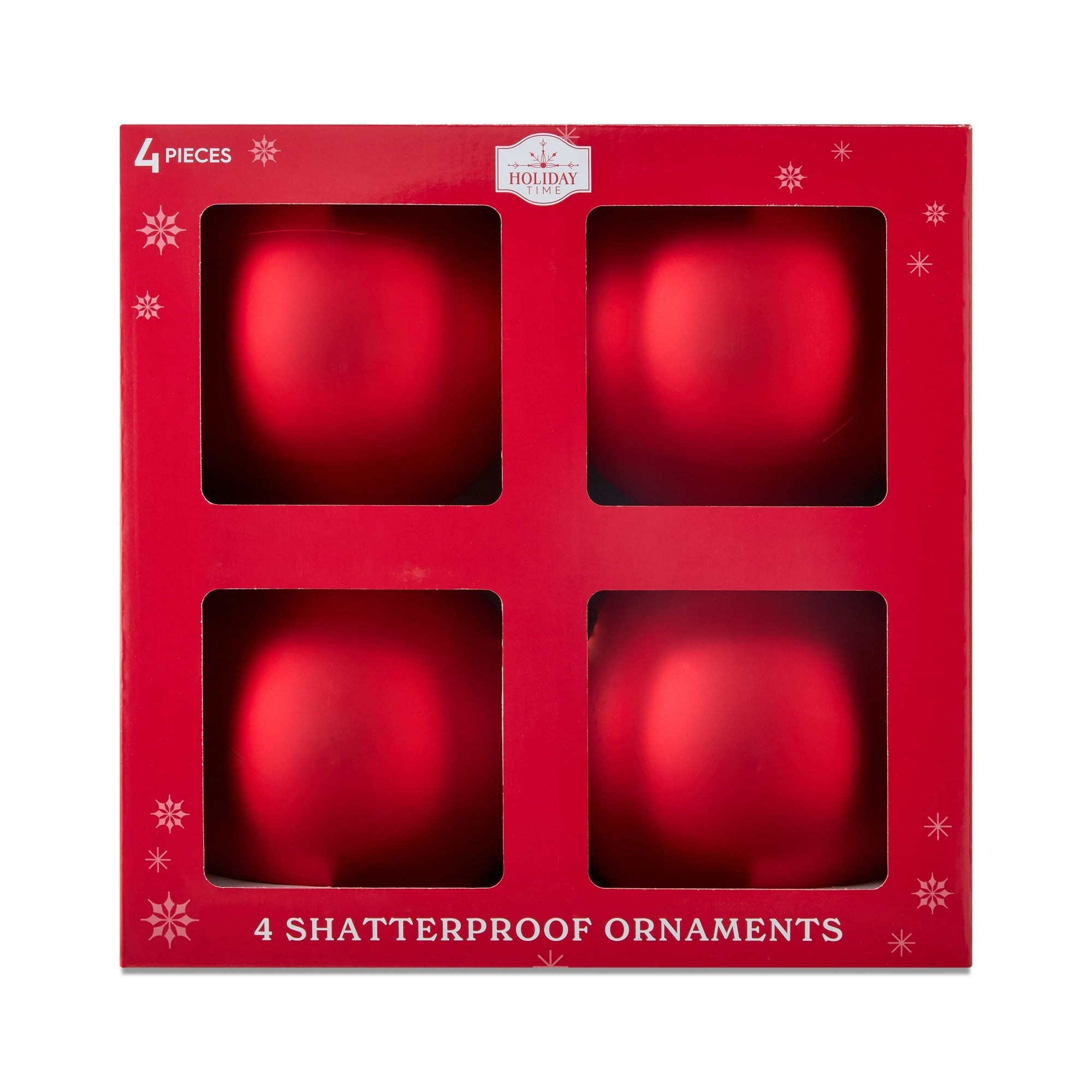 4-Count Matte Red Shatterproof Christmas Ornaments, 5.9 in, by Holiday Time