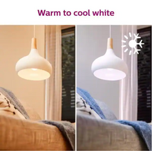 Smart LED bulbs in pendant lights showing warm to cool white tones