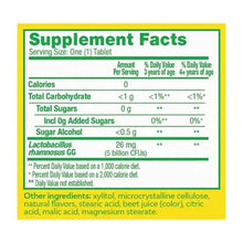 Culturelle Kids probiotic chewable tablets supplement facts label, green header
