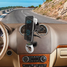 Dashboard wireless charging car mount with phone holder and watch charging dock