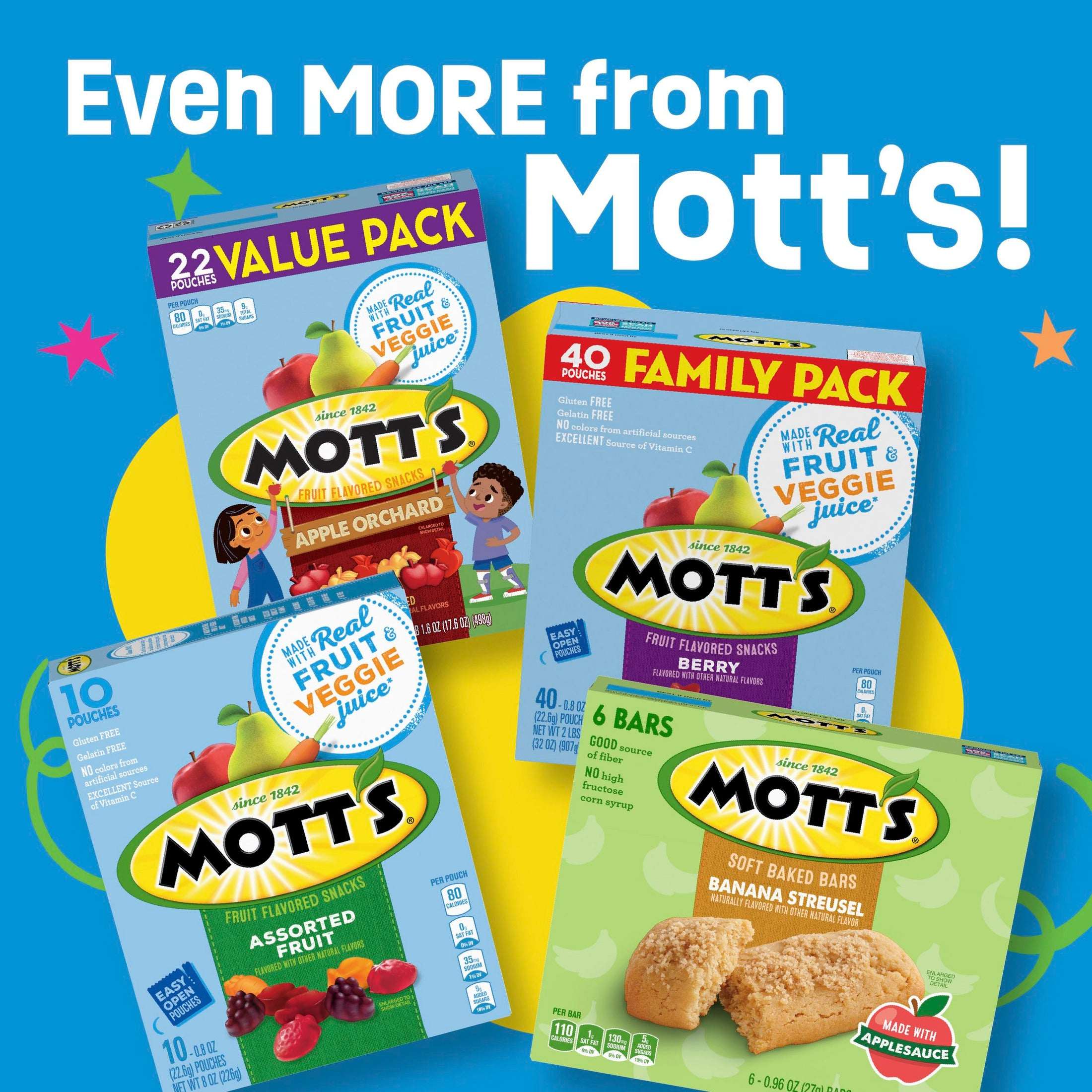 Mott's Fruit Flavored Snacks, Assorted Fruit, Gluten Free Snack, 10 Count, 8 oz
