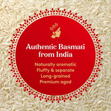 Authentic basmati from India label on rice grains, naturally aromatic long-grain