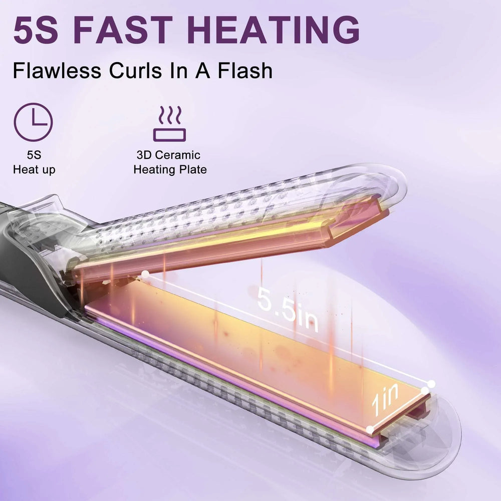 NEXPURE Airflow Styler Curling Iron, Flat Iron Hair Straightener and Curler 2 in 1, Ionic Curling Wand with 360¬∞Cool Air Lock in Style,5 Temps & Anti-Scald, Purple - USA MEGA SHOP