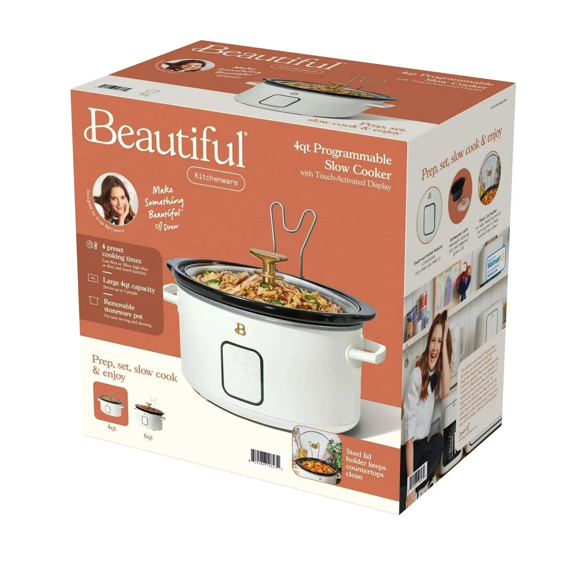 Beautiful 4Qt Slow Cooker with Touch-Activated Display, White Icing by Drew Barrymore - USA MEGA SHOP