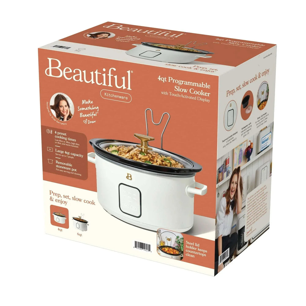 Beautiful 4Qt Slow Cooker with Touch-Activated Display, White Icing by Drew Barrymore - USA MEGA SHOP