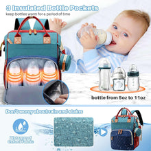 Teal baby diaper bag backpack with insulated bottle pocket front and zippered main compartment.