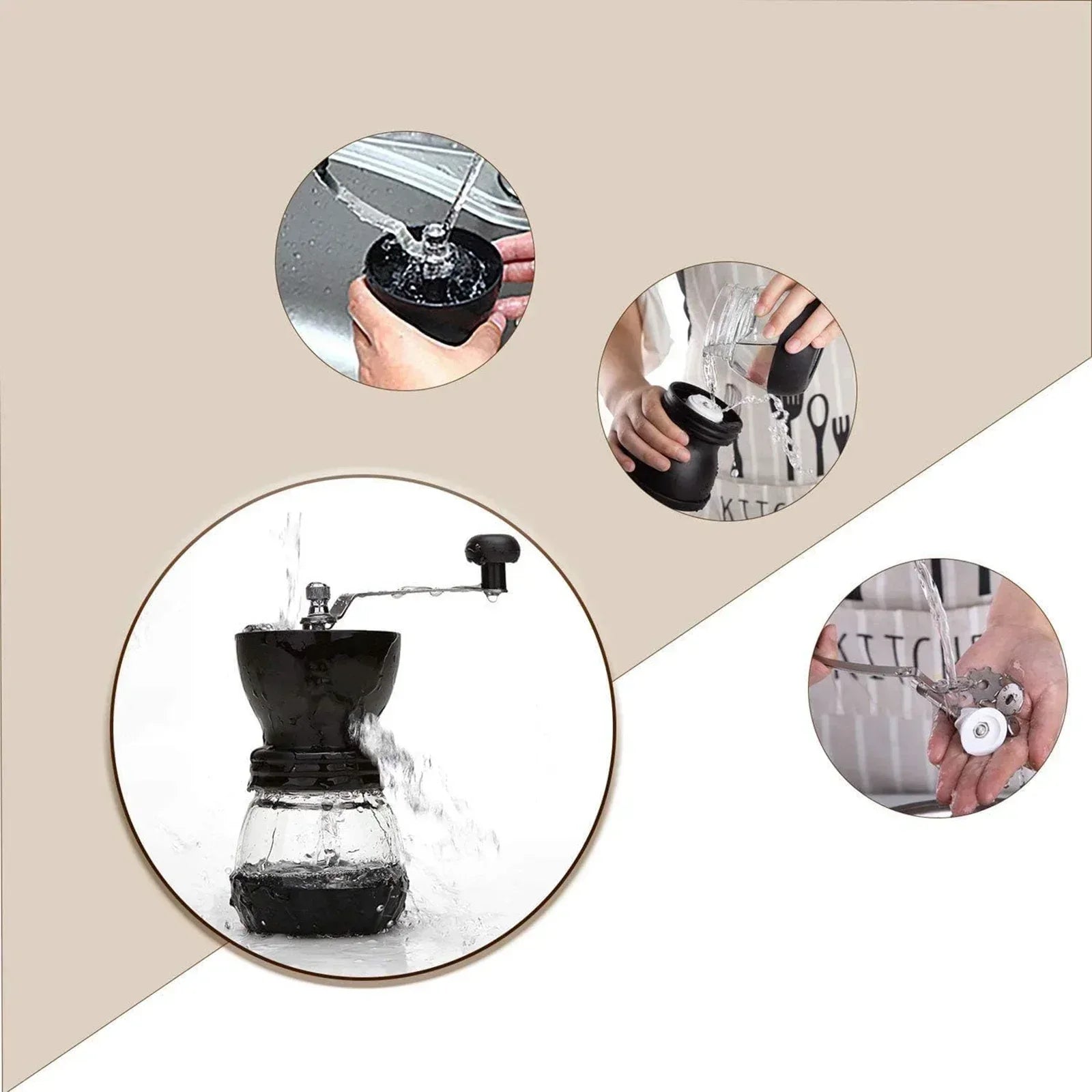 Baalaka Manual Coffee Bean Grinder Small, Ceramic Burr, 2 x 11oz Glass Jars, Stainless Steel Handle for Drip, Espresso, French Press & Turkish Brew