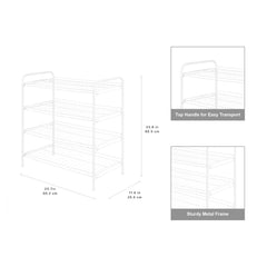 Mainstays Steel Wire Shoe Organizer, 4-Tiers, 12 Shoe Pair Capacity, Durable Shoe Rack, White