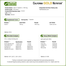 Third-party testing results sheet for Vitamin C supplement capsules