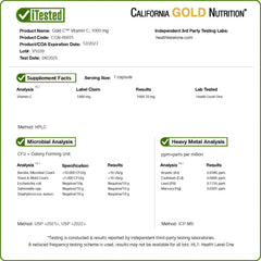 California Gold Nutrition Gold C®, USP Grade Vitamin C, 1,000 mg, 60 Veggie Capsules
