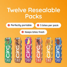 Energy bite assortment graphic with six resealable packs labeled for portability