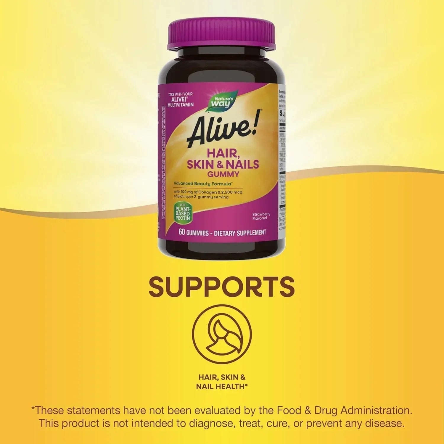 Nature's Way, Alive! Hair, Skin & Nails Gummies, Strawberry, 60 Gummies