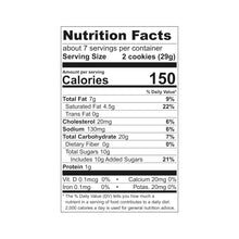 Nutrition facts panel for gluten-free cookies, 150 calories per 2 cookies