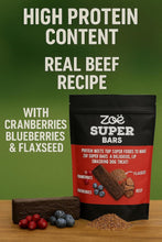 High protein dog treat bars pouch with real beef recipe, cranberries, blueberries, flaxseed