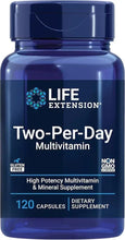 Multivitamin supplement bottle label: Two-Per-Day, 120 capsules, dietary supplement.