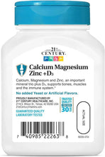 Calcium magnesium zinc + D3 mineral supplement bottle back label, trust and tested info