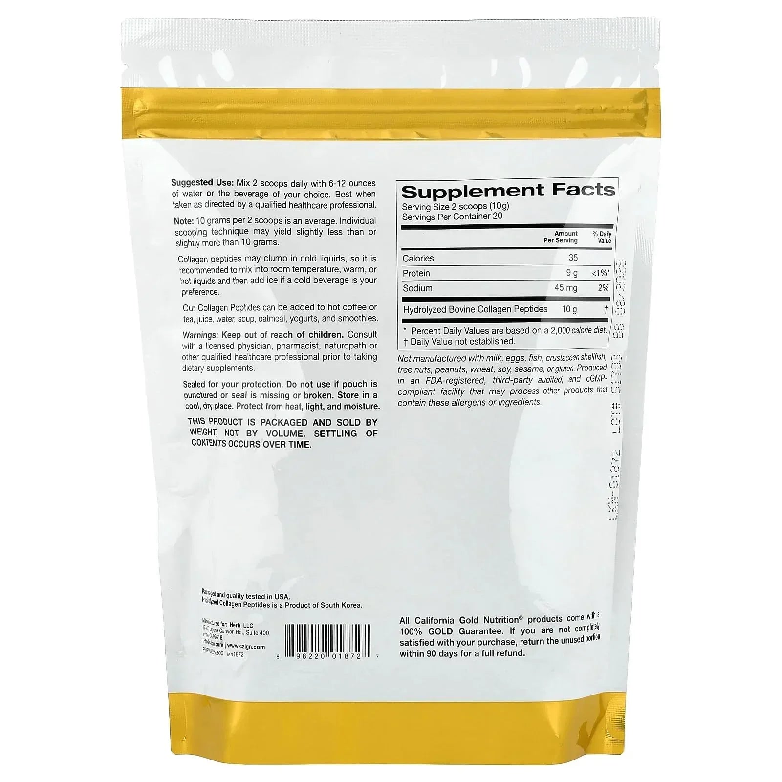 California Gold Nutrition Hydrolyzed Collagen Peptides, Type I & III, Unflavored, 7.05 oz (200 g)