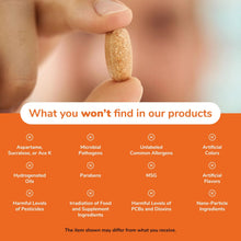 Zinc supplement capsule in hand with ingredient and allergen claims graphic
