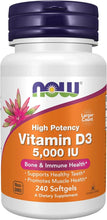 Vitamin D3 softgel supplement bottle, 5,000 IU, 240 softgels