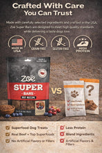 Dog treat bars bag comparison graphic: made in USA, grain-free, gluten-free, high protein