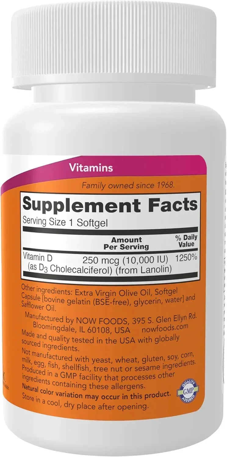 NOW Foods, Vitamin D-3, High Potency, 125 mcg (5,000 IU), 120 Softgels