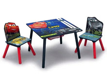 Cars-themed 3-piece kids table and chair set with graphic tabletop and two chairs
