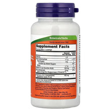 Supplement facts back label on NOW Sambucus Zinc-C bottle with purple cap