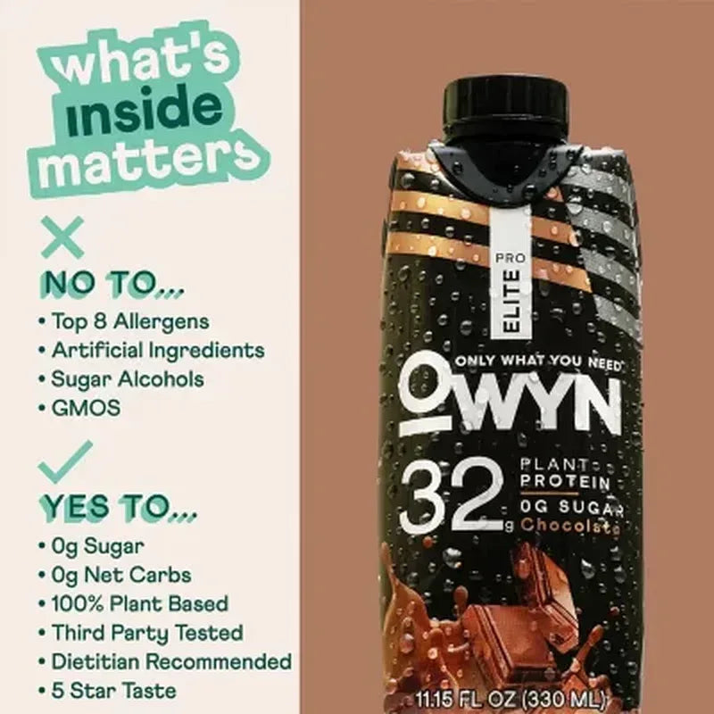 OWYN Pro Elite 32G Keto Plant Protein Shake, Chocolate (11.15 Fl. Oz, 15 Pk.)