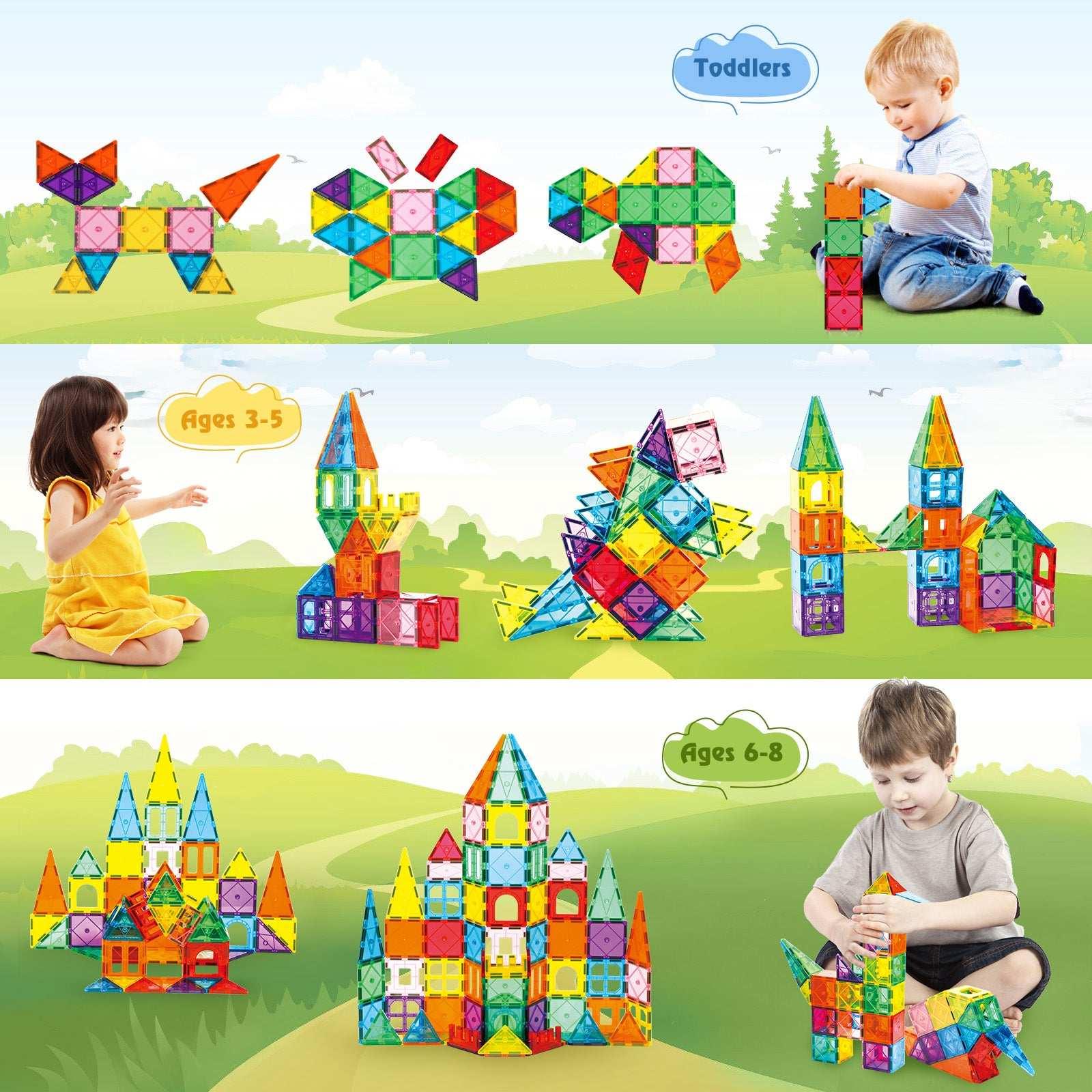 Magnetic Tiles for Kids,Educational Magnetic Building Blocks for Boys Girls, STEM Preschool Kidergarten Learning Toys - USA MEGA SHOP