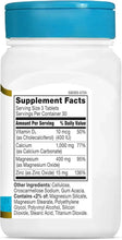 Calcium magnesium zinc + D3 supplement bottle Supplement Facts panel for 30 servings