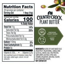 Plant butter nutrition facts panel with serving size, calories, and ingredients list.