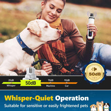 Handheld pet nail grinder with white body and black grip used on a dog